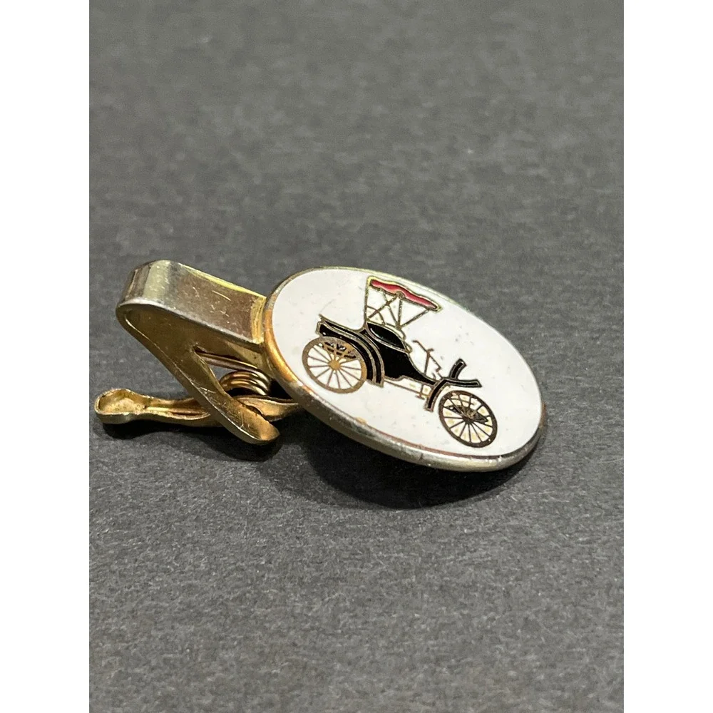 Vintage Antique Car Cufflinks Tie Clip Keychain Set 1908 Buick Automobilia Gold